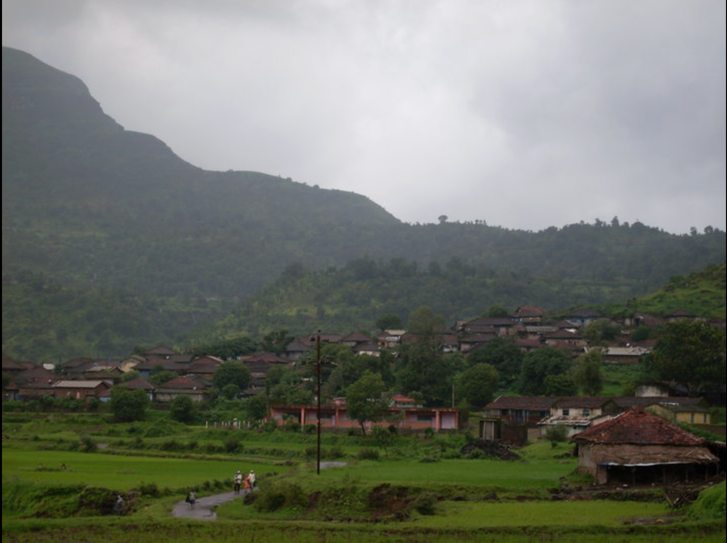Village panorama and paddy fields near Khubi Phata — the starting point of the Harishchandragad trek